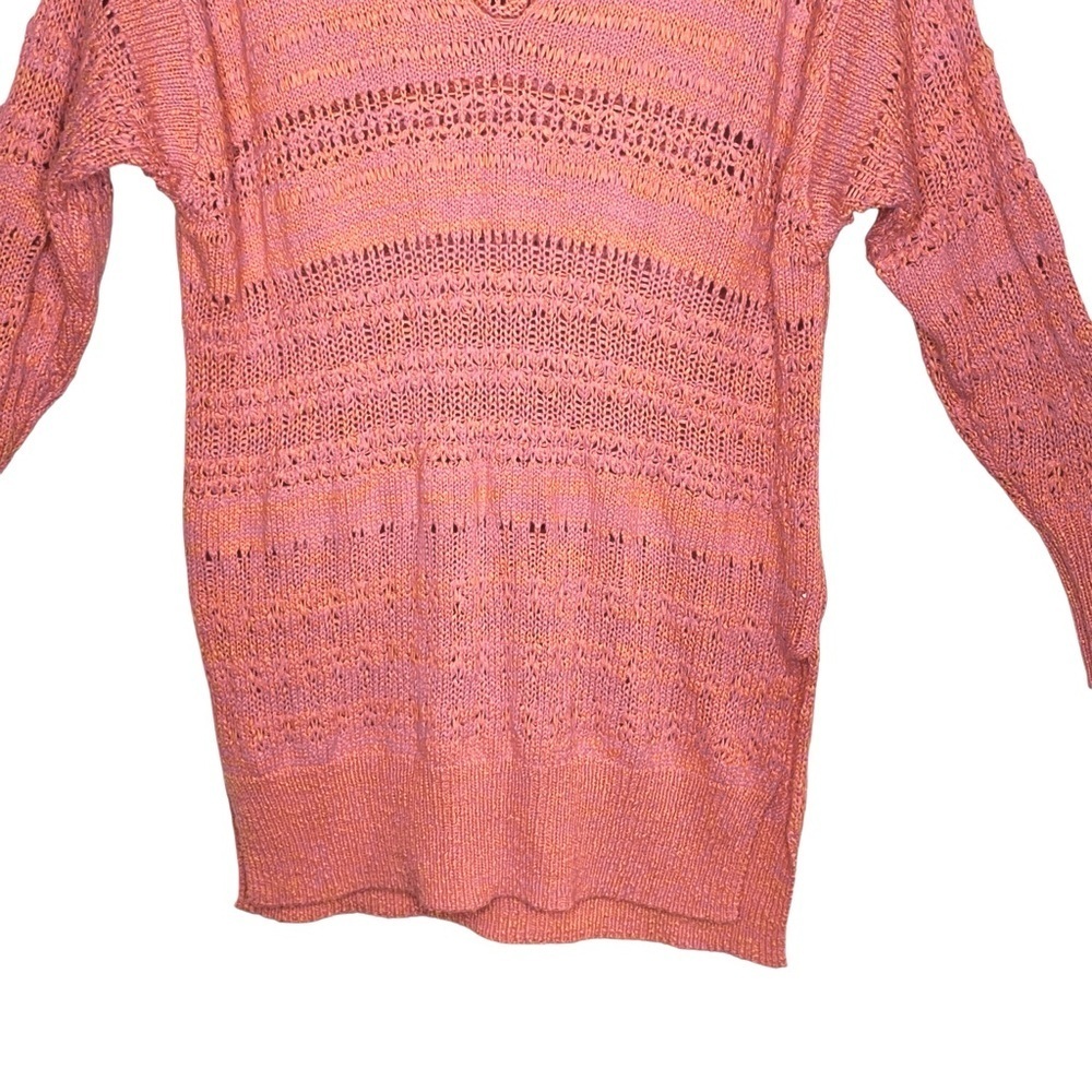 Free People Coral Pink Open Knit Oversized V-Neck Sweater Tunic Medium - Picture 7 of 15